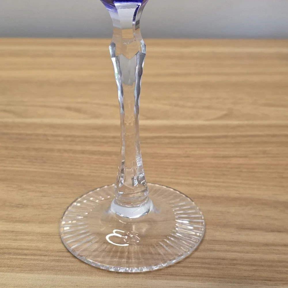 Beyer Crystal Hock Wine Glass Blue Vintage Good Cut to Clear Bleikristal Germany - Picture 6 of 10